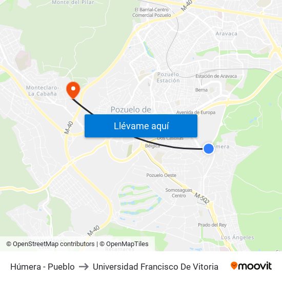 Húmera - Pueblo to Universidad Francisco De Vitoria map