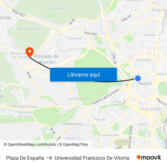 Plaza De España to Universidad Francisco De Vitoria map