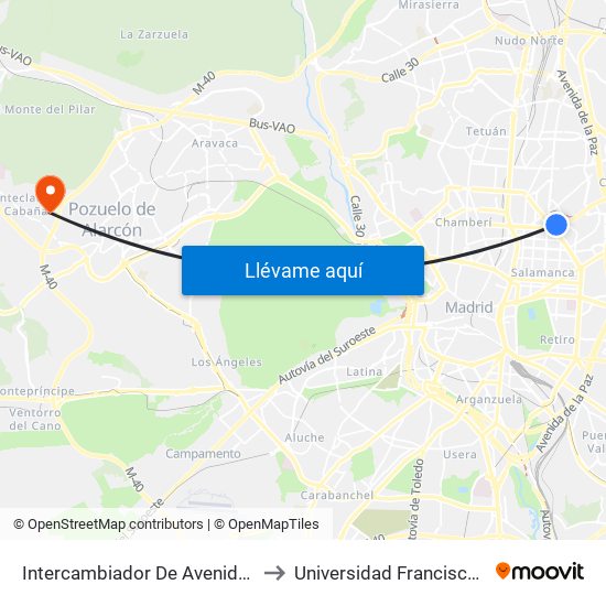 Intercambiador De Avenida De América to Universidad Francisco De Vitoria map