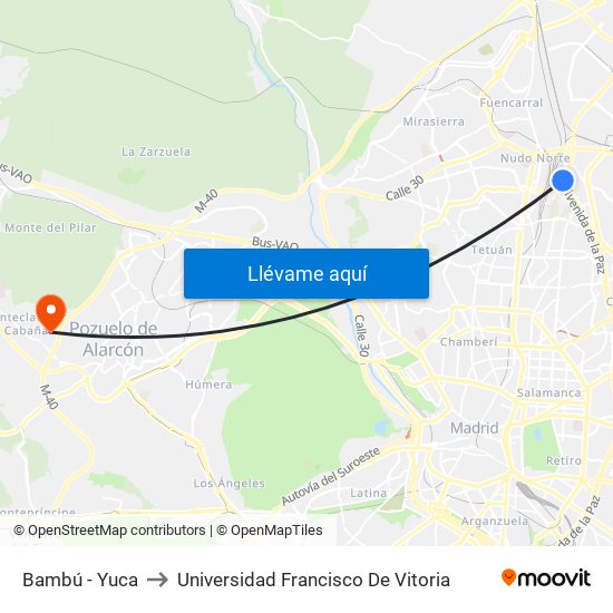 Bambú - Yuca to Universidad Francisco De Vitoria map