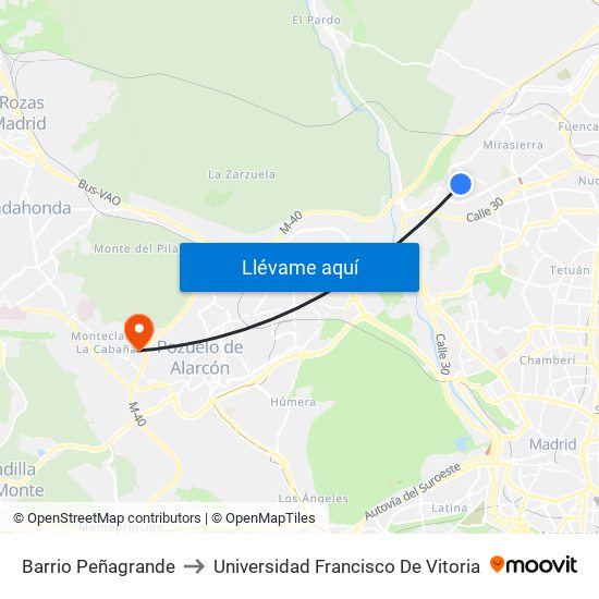 Barrio Peñagrande to Universidad Francisco De Vitoria map