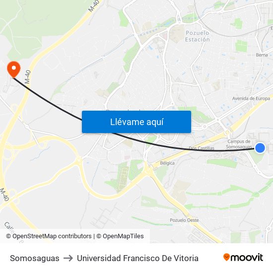 Somosaguas to Universidad Francisco De Vitoria map