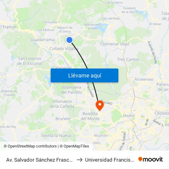 Av. Salvador Sánchez Frascuelo - Est. Buses to Universidad Francisco De Vitoria map