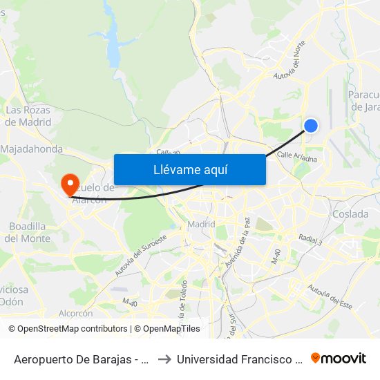 Aeropuerto De Barajas - T4, Madrid to Universidad Francisco De Vitoria map