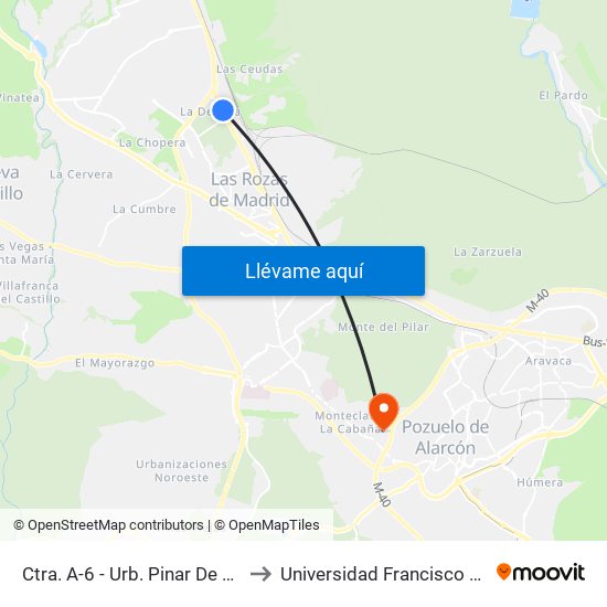 Ctra. A-6 - Urb. Pinar De Las Rozas to Universidad Francisco De Vitoria map