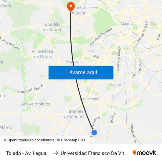 Toledo - Av. Leguario to Universidad Francisco De Vitoria map