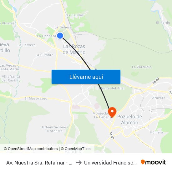 Av. Nuestra Sra. Retamar - Recinto Ferial to Universidad Francisco De Vitoria map