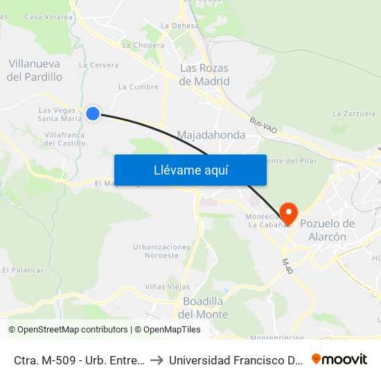 Ctra. M-509 - Urb. Entreálamos to Universidad Francisco De Vitoria map