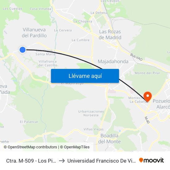 Ctra. M-509 - Los Pinos to Universidad Francisco De Vitoria map