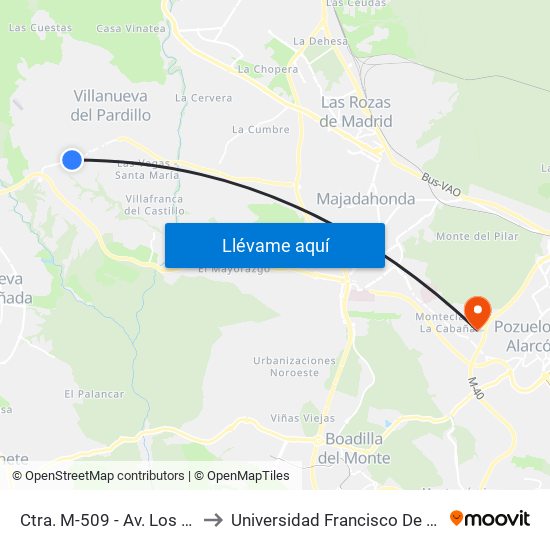Ctra. M-509 - Av. Los Pinos to Universidad Francisco De Vitoria map