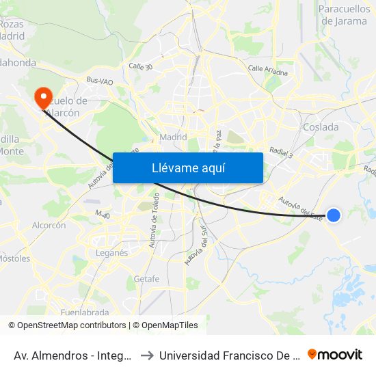 Av. Almendros - Integración to Universidad Francisco De Vitoria map