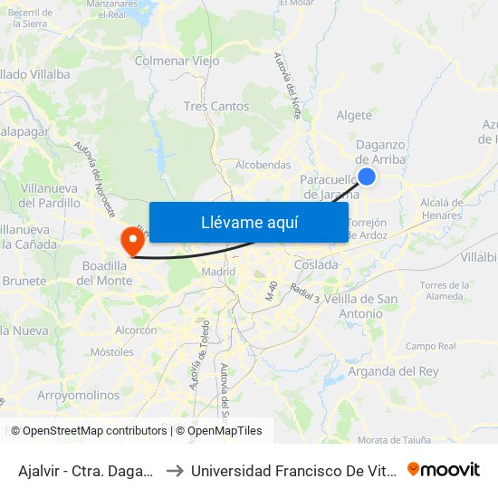 Ajalvir - Ctra. Daganzo to Universidad Francisco De Vitoria map