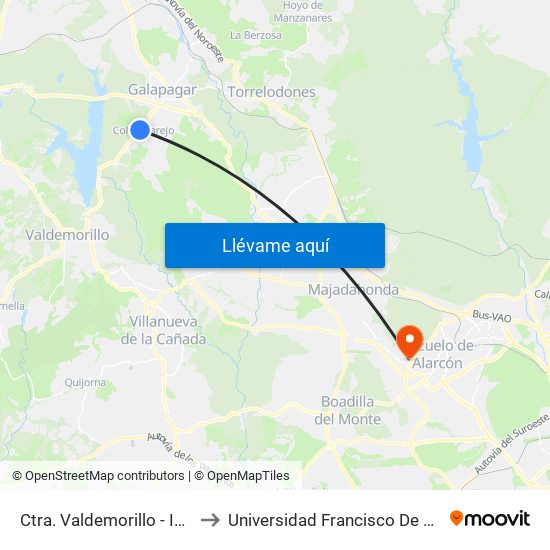 Ctra. Valdemorillo - Iglesia to Universidad Francisco De Vitoria map