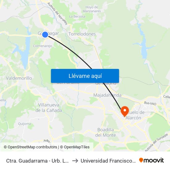 Ctra. Guadarrama - Urb. La Herradura to Universidad Francisco De Vitoria map