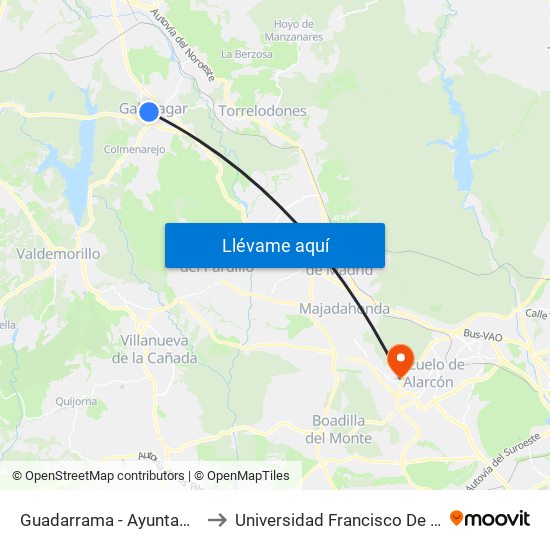 Guadarrama - Ayuntamiento to Universidad Francisco De Vitoria map