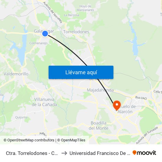 Ctra. Torrelodones - Cañuelo to Universidad Francisco De Vitoria map