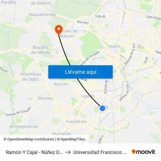 Ramón Y Cajal - Núñez De Balboa to Universidad Francisco De Vitoria map