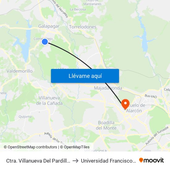Ctra. Villanueva Del Pardillo - Instituto to Universidad Francisco De Vitoria map