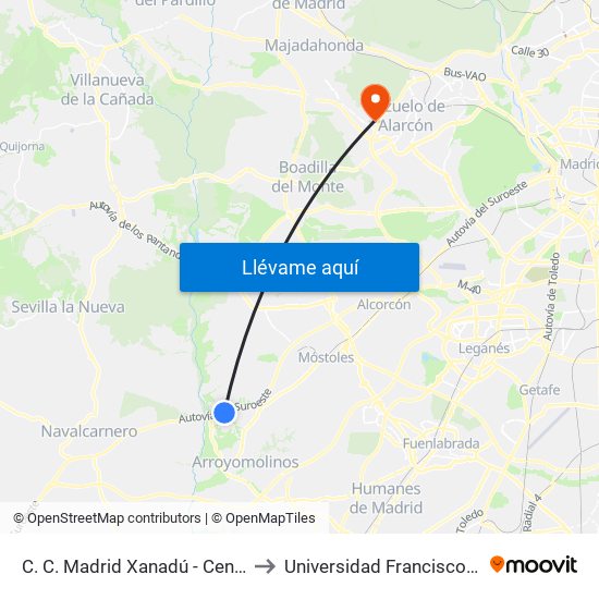C. C. Madrid Xanadú - Centro De Ocio to Universidad Francisco De Vitoria map