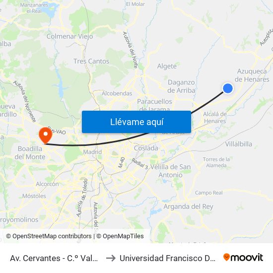 Av. Cervantes - C.º Valdeavero to Universidad Francisco De Vitoria map