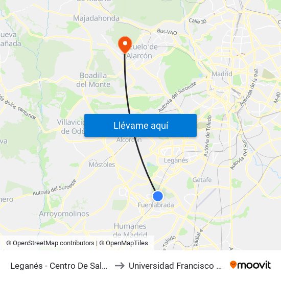 Leganés - Centro De Salud Mental to Universidad Francisco De Vitoria map