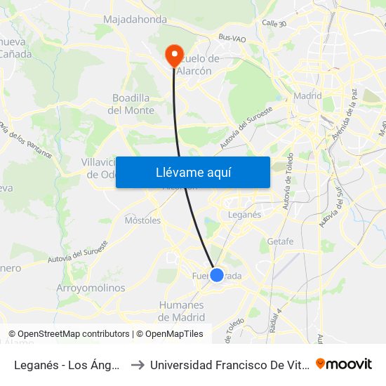 Leganés - Los Ángeles to Universidad Francisco De Vitoria map