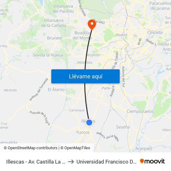 Illescas - Av. Castilla La Mancha to Universidad Francisco De Vitoria map