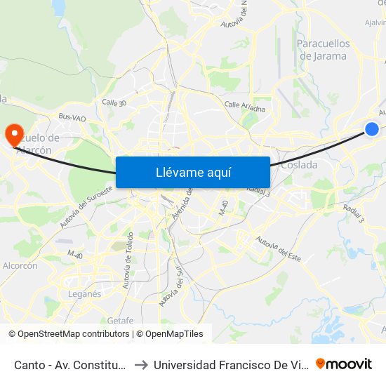 Canto - Av. Constitución to Universidad Francisco De Vitoria map