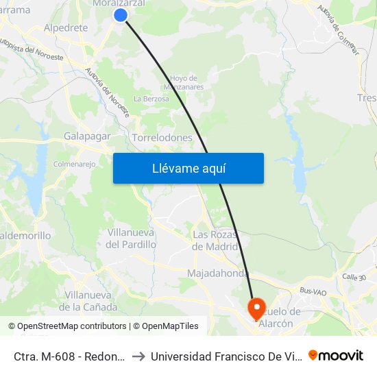Ctra. M-608 - Redondillo to Universidad Francisco De Vitoria map
