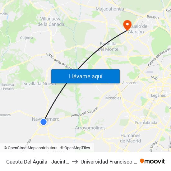 Cuesta Del Águila - Jacinto González to Universidad Francisco De Vitoria map
