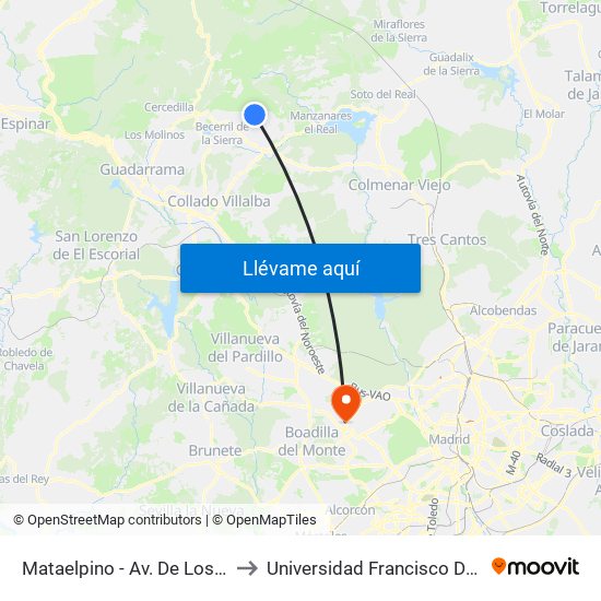 Mataelpino - Av. De Los Linares to Universidad Francisco De Vitoria map