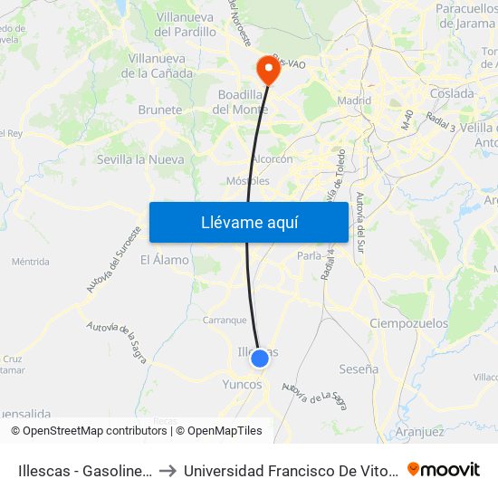 Illescas - Gasolinera to Universidad Francisco De Vitoria map