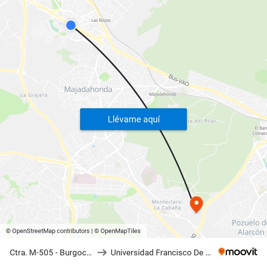 Ctra. M-505 - Burgocentro to Universidad Francisco De Vitoria map