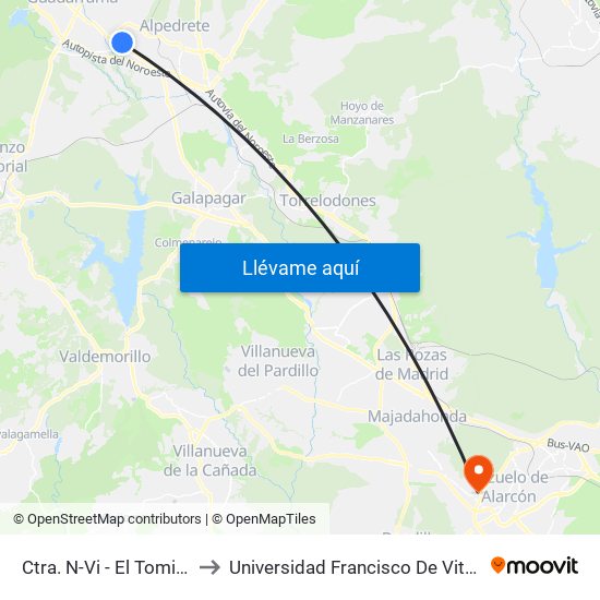 Ctra. N-Vi - El Tomillar to Universidad Francisco De Vitoria map