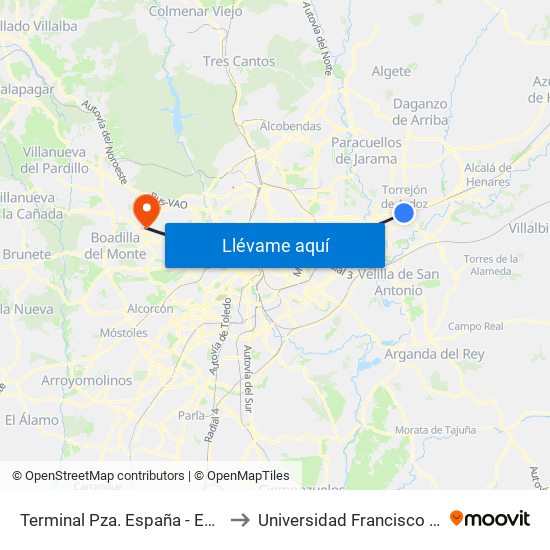 Terminal Pza. España - Est. Torrejón to Universidad Francisco De Vitoria map