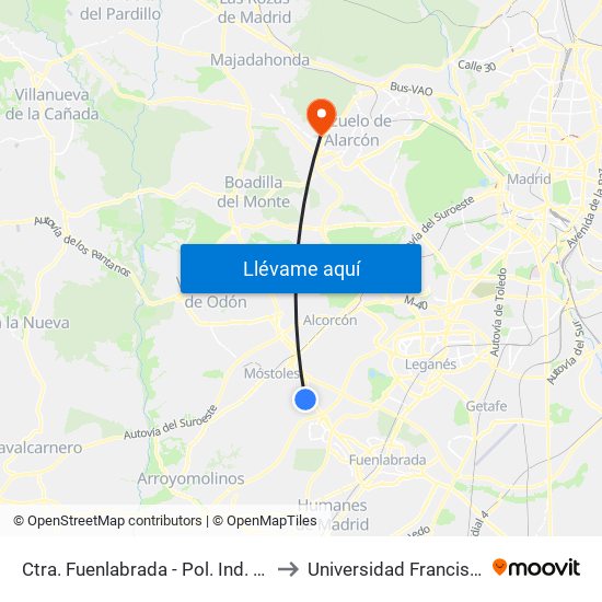 Ctra. Fuenlabrada - Pol. Ind. Prado Regordoño to Universidad Francisco De Vitoria map