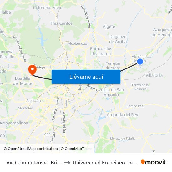 Vía Complutense - Brihuega to Universidad Francisco De Vitoria map