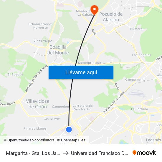 Margarita - Gta. Los Jazmines to Universidad Francisco De Vitoria map