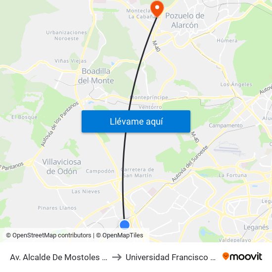 Av. Alcalde De Mostoles - Bécquer to Universidad Francisco De Vitoria map