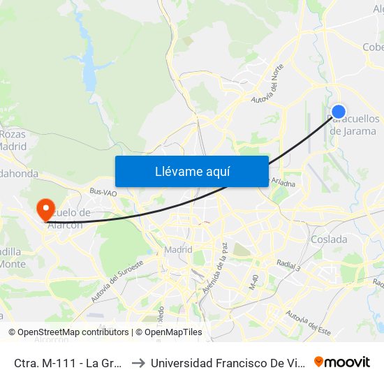 Ctra. M-111 - La Granja to Universidad Francisco De Vitoria map