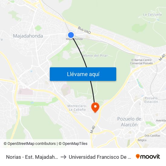 Norias - Est. Majadahonda to Universidad Francisco De Vitoria map