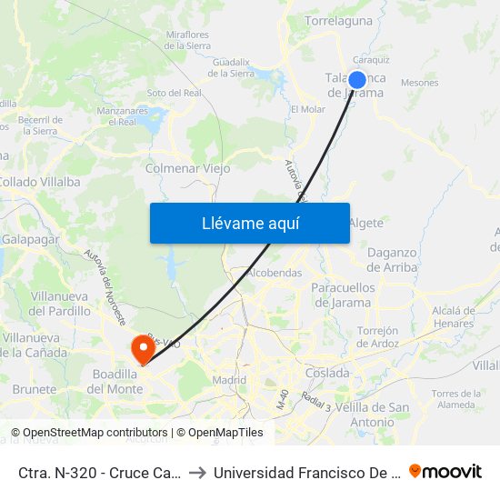 Ctra. N-320 - Cruce Caraquiz to Universidad Francisco De Vitoria map