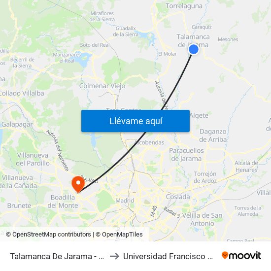 Talamanca Del Jarama - Escuelas to Universidad Francisco De Vitoria map