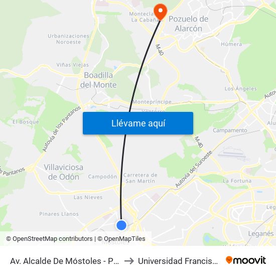 Av. Alcalde De Móstoles - Pintor Velázquez to Universidad Francisco De Vitoria map