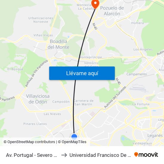 Av. Portugal - Severo Ochoa to Universidad Francisco De Vitoria map