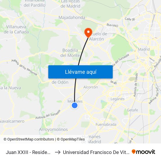 Juan XXIII - Residencia to Universidad Francisco De Vitoria map