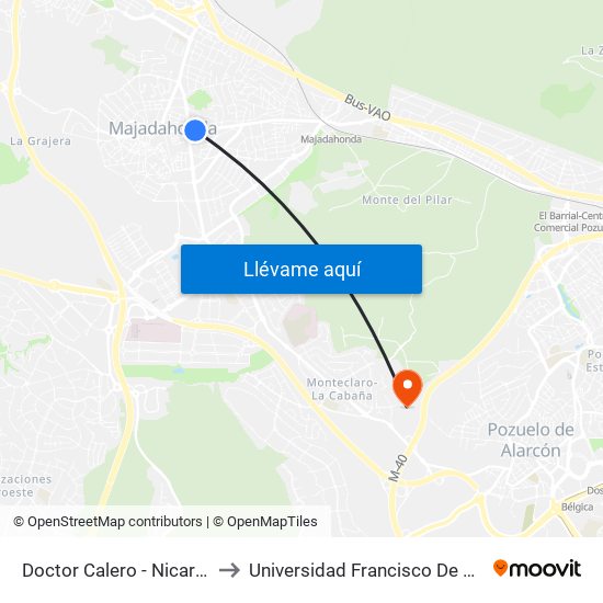 Doctor Calero - Nicaragua to Universidad Francisco De Vitoria map