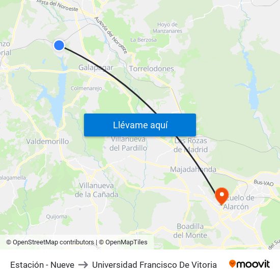 Estación - Nueve to Universidad Francisco De Vitoria map