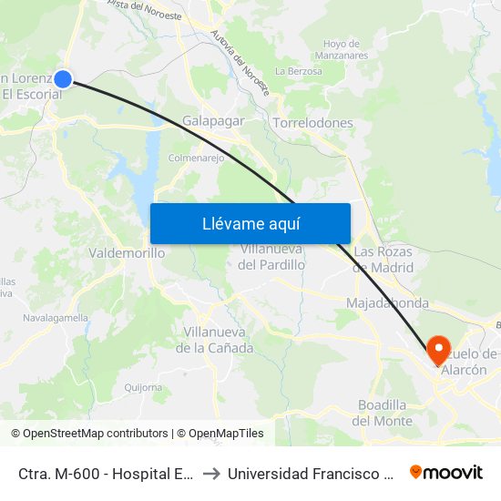 Ctra. M-600 - Hospital El Escorial to Universidad Francisco De Vitoria map