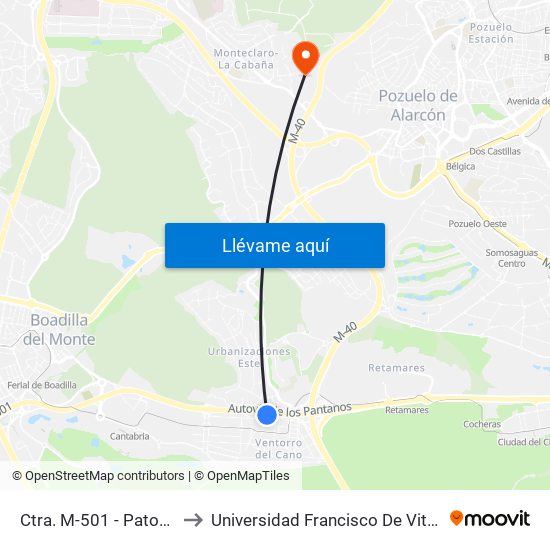 Ctra. M-501 - Patones to Universidad Francisco De Vitoria map